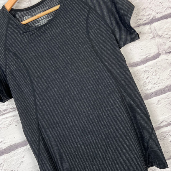 ZYIA ACTIVE Women's L Gray Black Perforated Mesh Stretch Nylon Gym Active Shirt - Picture 1 of 6